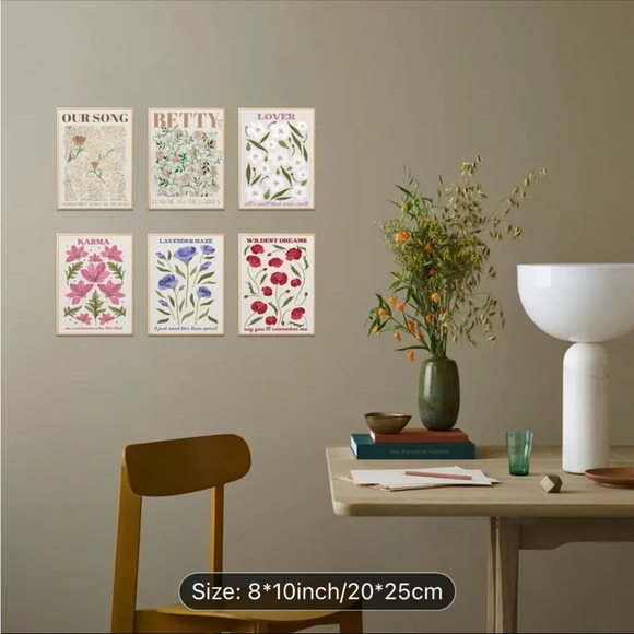 💛6pcs Vintage Flower Poster Set Aesthetics Music Decor Print Taylor - Unframed - Picture 5 of 5